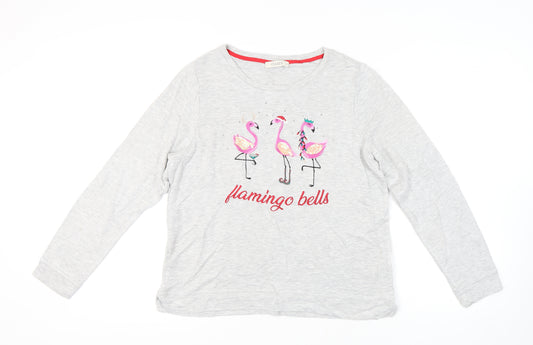 Oasis Women's Grey Pyjama Top, M, Long Sleeve, Flamingo Bells