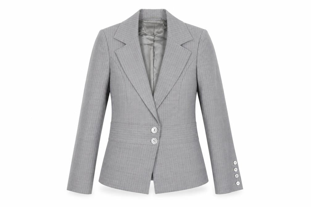 Front view of Jaeger Women's Grey Pinstripe Blazer, size 10