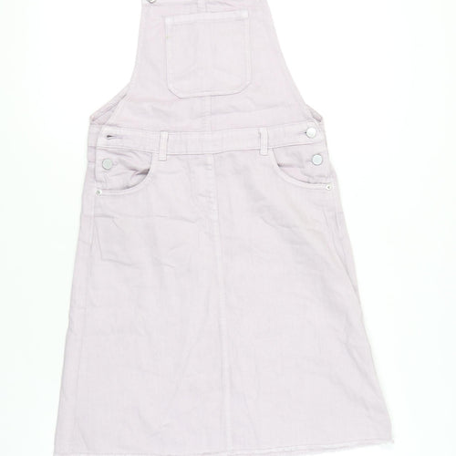 Next Girls Pink Pinafore Dress 12 Years - Cotton, Sleeveless, Button