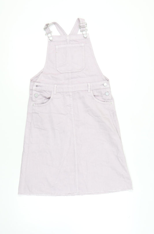 Next Girls Pink Pinafore Dress 12 Years - Cotton, Sleeveless, Button