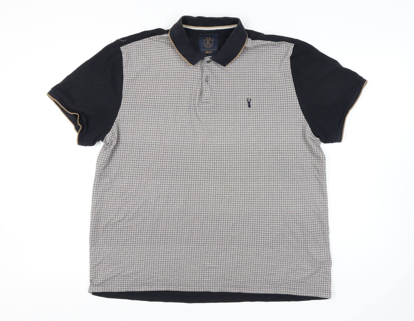 Next Men's Black Geometric Collared Polo Shirt XL