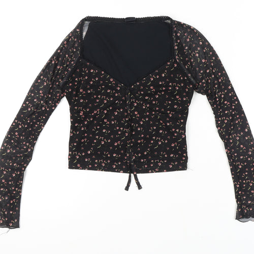 Urban Outfitters Women's Black Floral Mesh Top