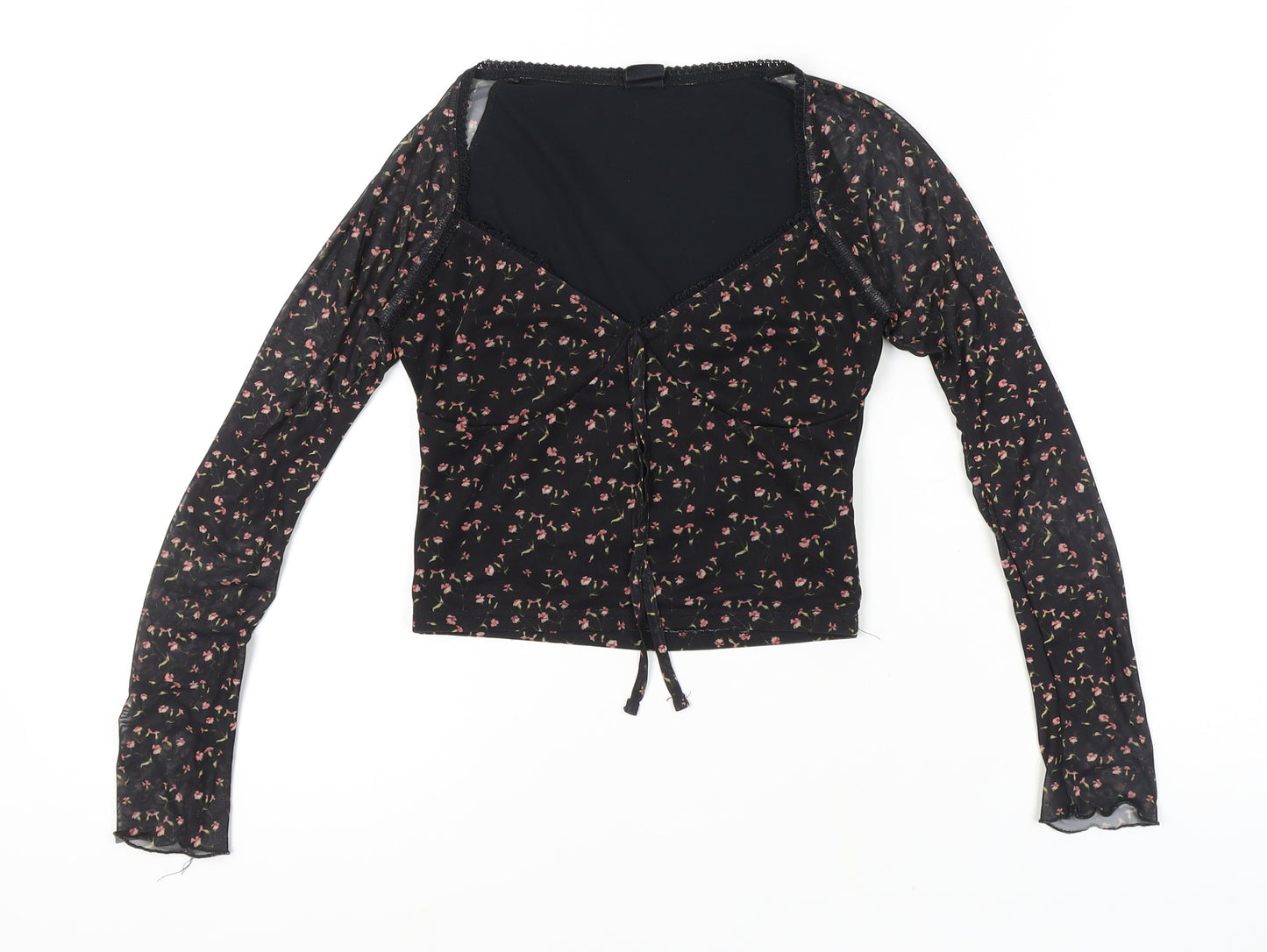 Urban Outfitters Women's Black Floral Mesh Top