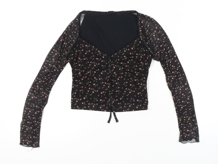 Urban Outfitters Women's Black Floral Mesh Top