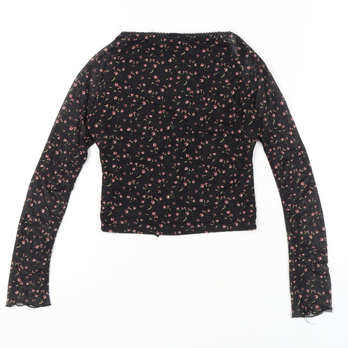 Urban Outfitters Women's Black Floral Mesh Top