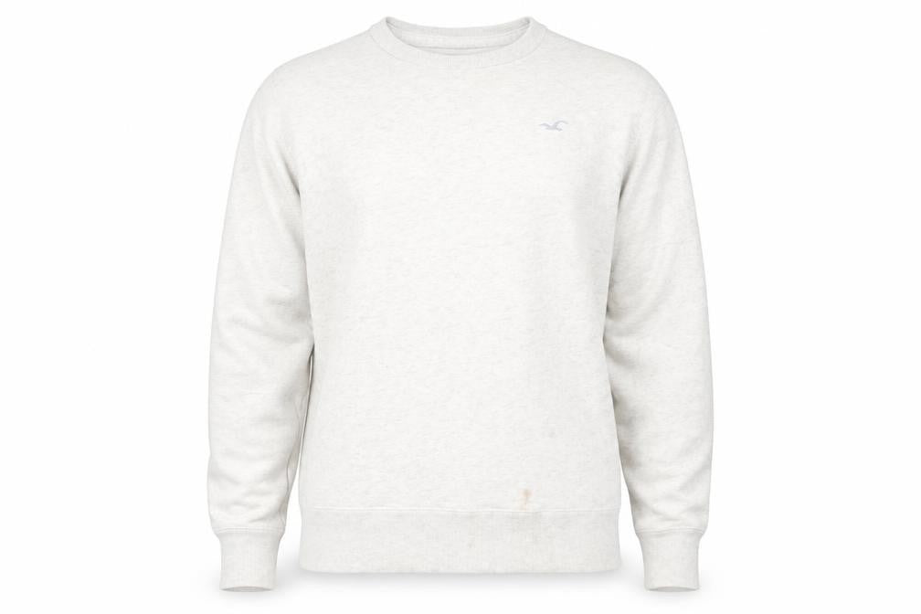 Front view of Hollister Men's White Crew Neck Pullover Sweatshirt M
