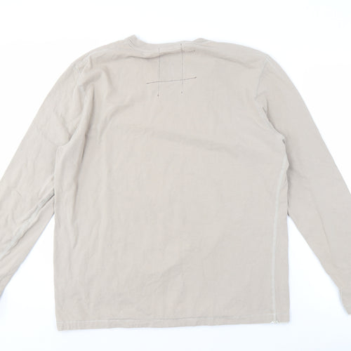 Next Men's Beige Graphic Long Sleeve V-Neck Tee