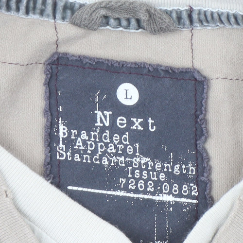 Next Men's Beige Graphic Long Sleeve V-Neck Tee