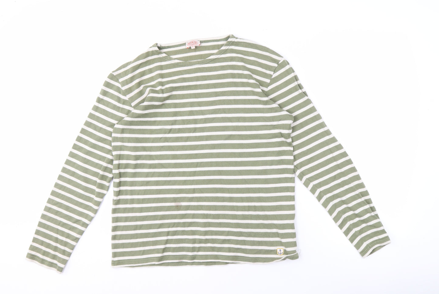 Armor Lux Men's Green Striped Long Sleeve Shirt M