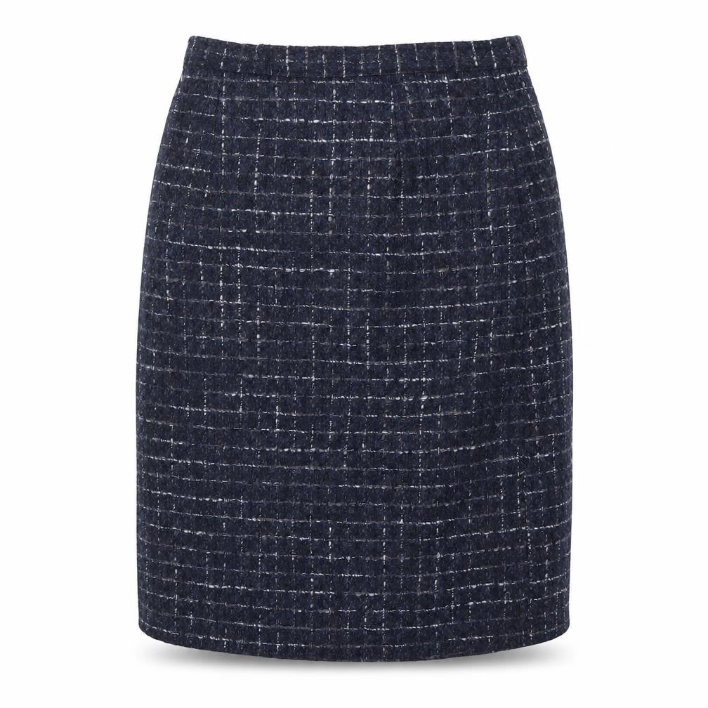 Front view of The Classic Boutique Women's Blue Check Skirt