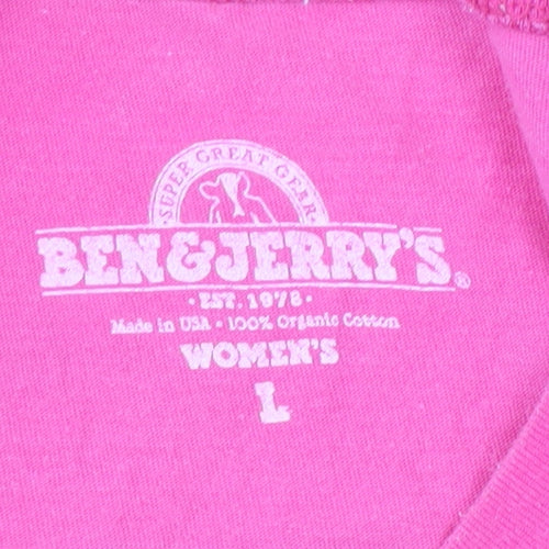 Ben & Jerry's Women's Pink Cotton T-Shirt, Size L