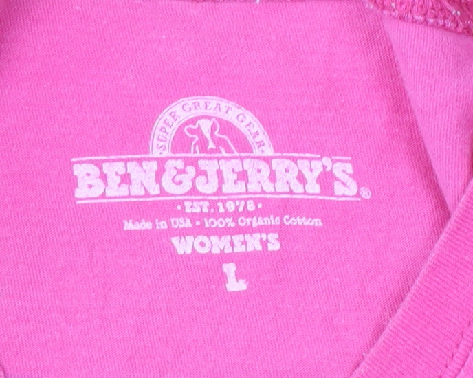 Ben & Jerry's Women's Pink Cotton T-Shirt, Size L