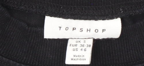 Topshop Women's Black Crew Neck Top, Size S