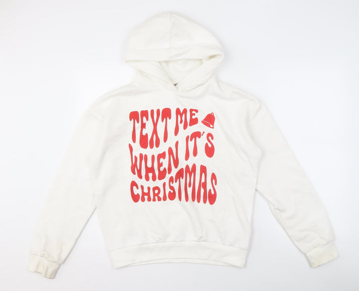 Destination Girls White Pullover Hoodie, Christmas Graphic, Size 12