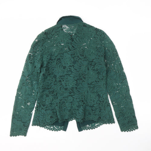 Coast Women's Green Lace Top UK 8 Collared Long Sleeve
