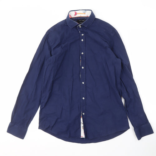 Guide London Men's Blue Slim Fit Button-Up Shirt