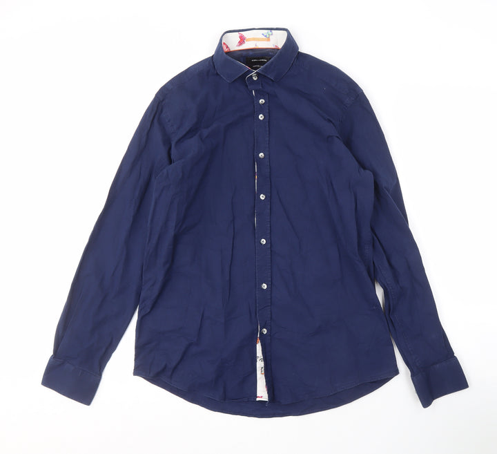 Guide London Men's Blue Slim Fit Button-Up Shirt