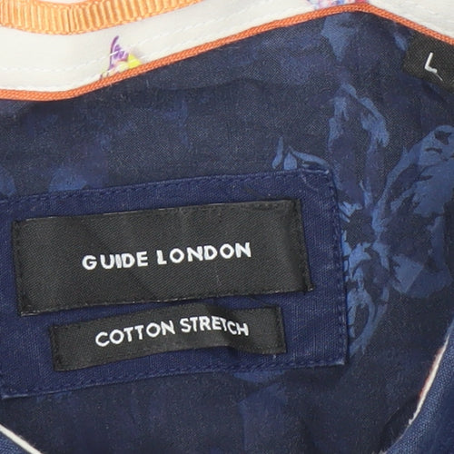 Guide London Men's Blue Slim Fit Button-Up Shirt
