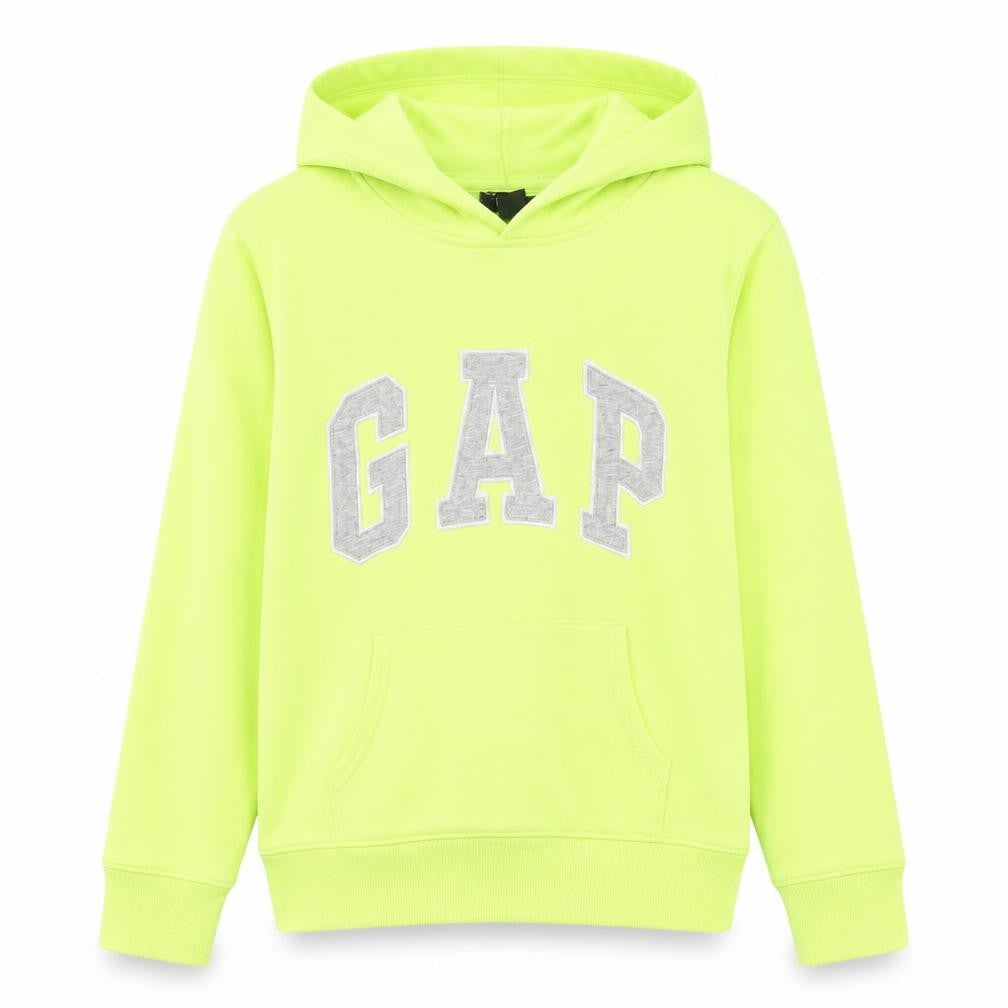 Front view of Gap girls’ green pullover hoodie - 12 years, logo, long sleeve