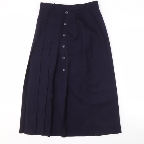 Strathspey Women's Blue Pleated Wool Midi Skirt, Size 14