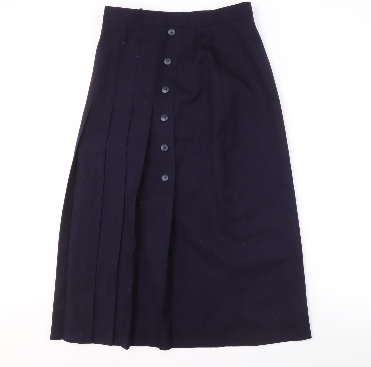 Strathspey Women's Blue Pleated Wool Midi Skirt, Size 14