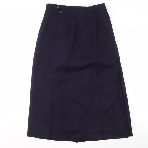 Strathspey Women's Blue Pleated Wool Midi Skirt, Size 14