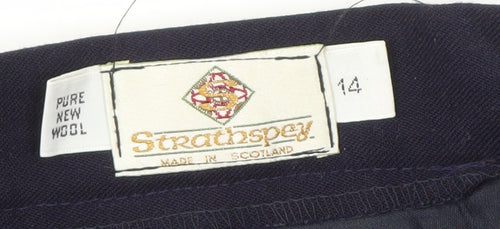 Strathspey Women's Blue Pleated Wool Midi Skirt, Size 14