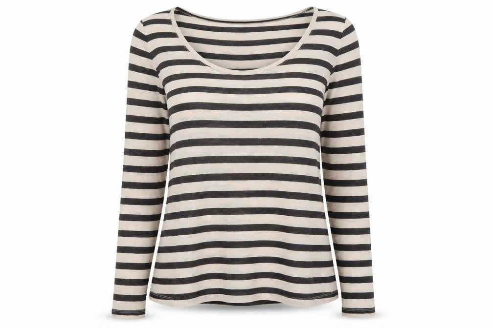 Front view of Mango Basics Women's Striped Long Sleeve T-Shirt