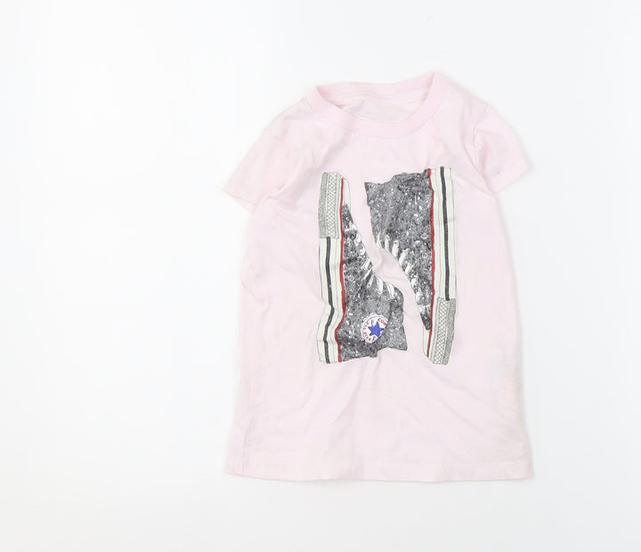 Converse Girls Pink Graphic T-Shirt Size 4-5 Years
