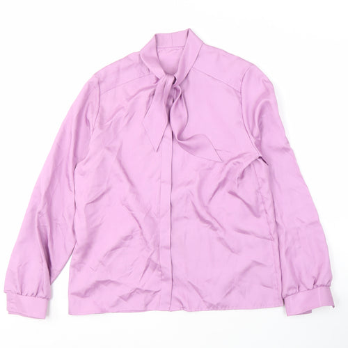 St Michael Women's Purple Tie Neck Blouse Size 12 Vintage