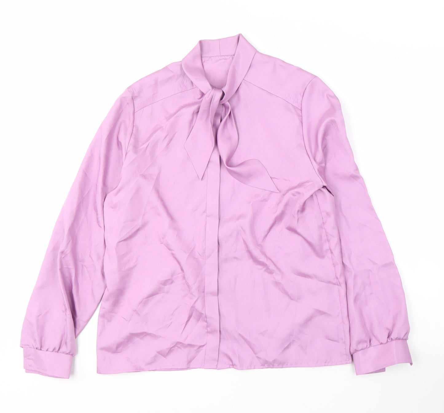 St Michael Women's Purple Tie Neck Blouse Size 12 Vintage