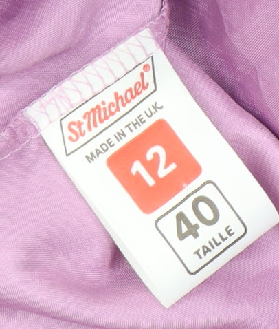 St Michael Women's Purple Tie Neck Blouse Size 12 Vintage