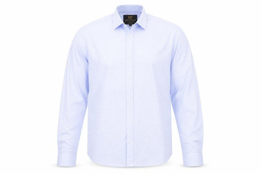 Front view of Scott & Taylor Men's Blue Check Shirt, 16.5 Regular Fit
