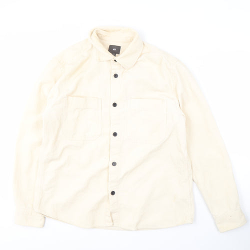 H&M Mens Beige Long Sleeve Button-Up Shirt M