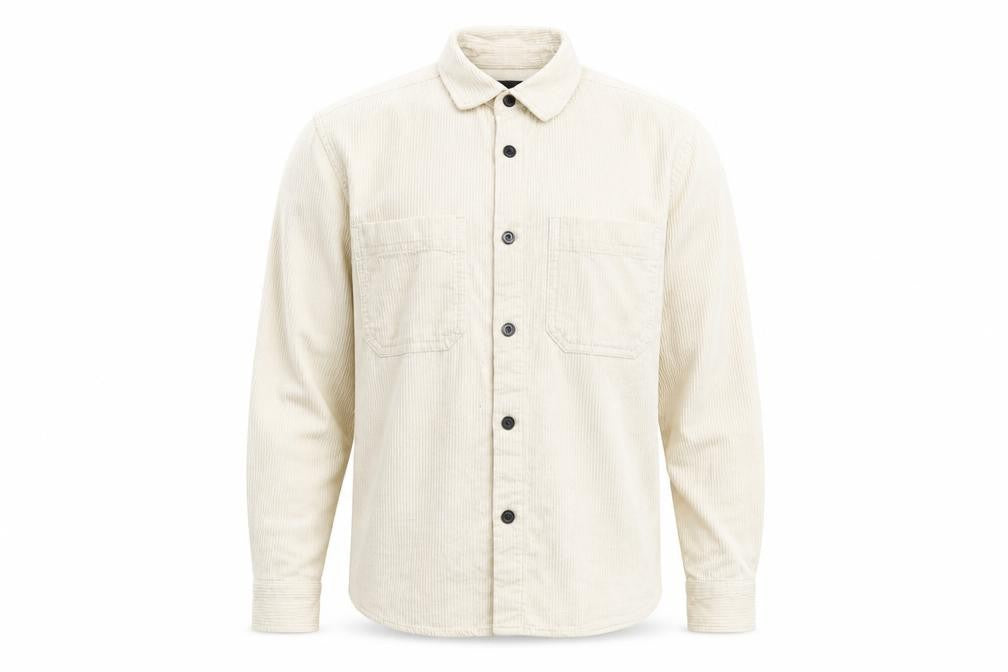 Front view of H&M men’s beige long sleeve button-up shirt m