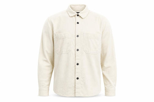 Front view of H&M men’s beige long sleeve button-up shirt m
