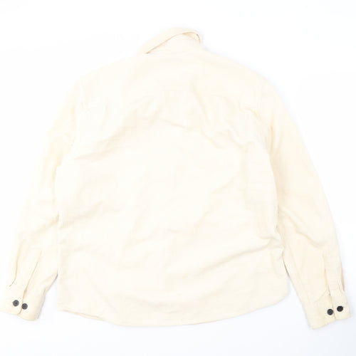 H&M Mens Beige Long Sleeve Button-Up Shirt M