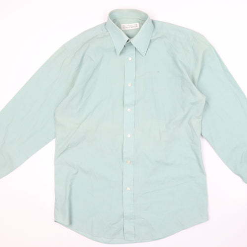 Marks and Spencer Men's Green Button-Up Shirt Size 15