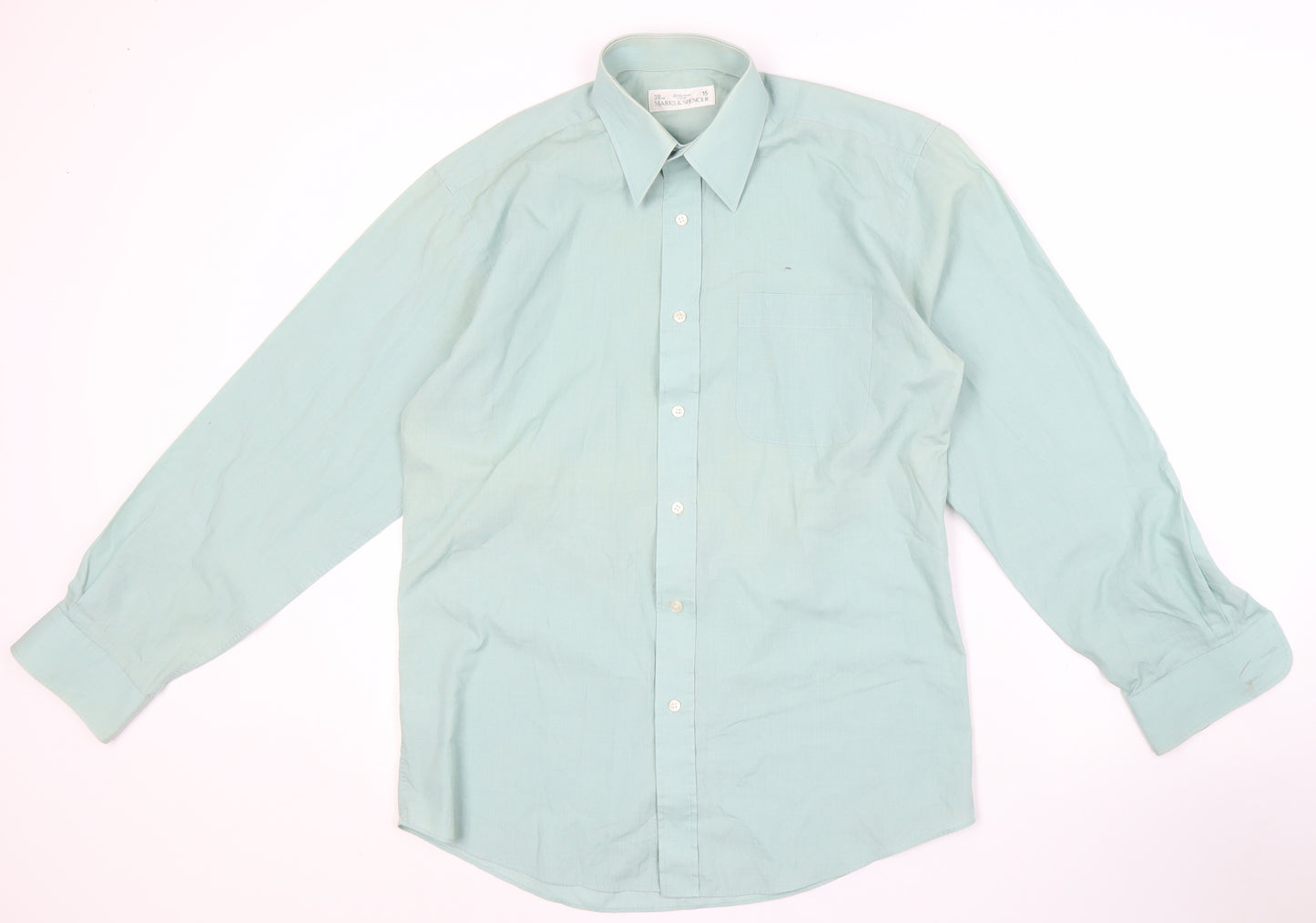 Marks and Spencer Men's Green Button-Up Shirt Size 15