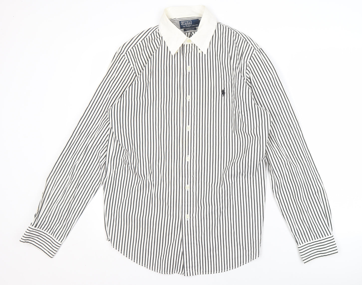 Ralph Lauren Men's Black Striped Cotton Button-Up Shirt M