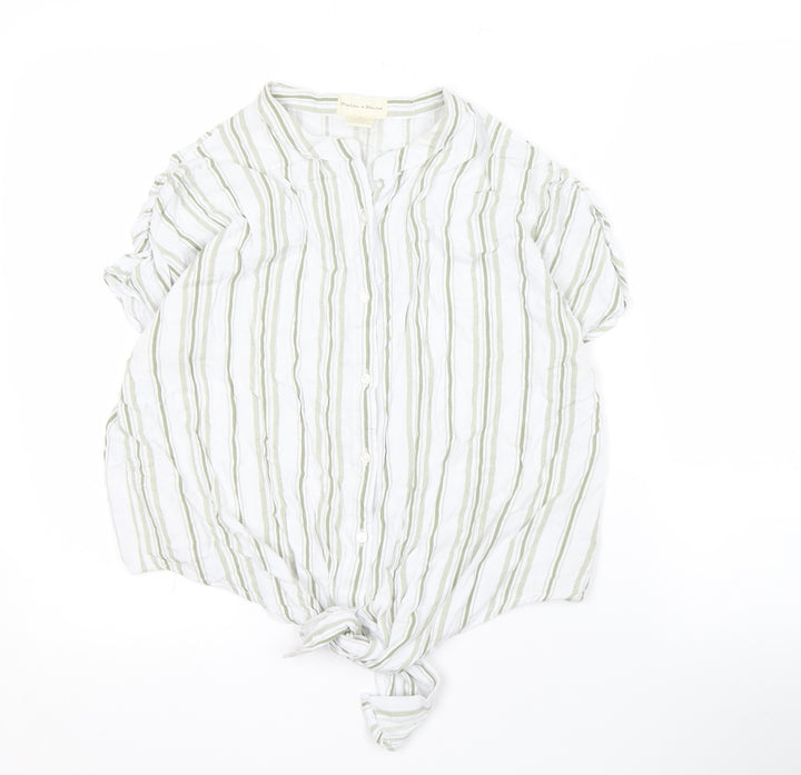 Madison & Monroe Women's White Striped Button-Up Shirt M