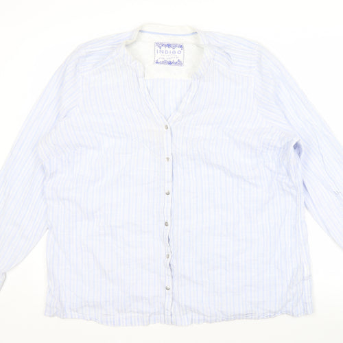 Marks and Spencer Women's Blue Striped Button-Up Shirt Size 20