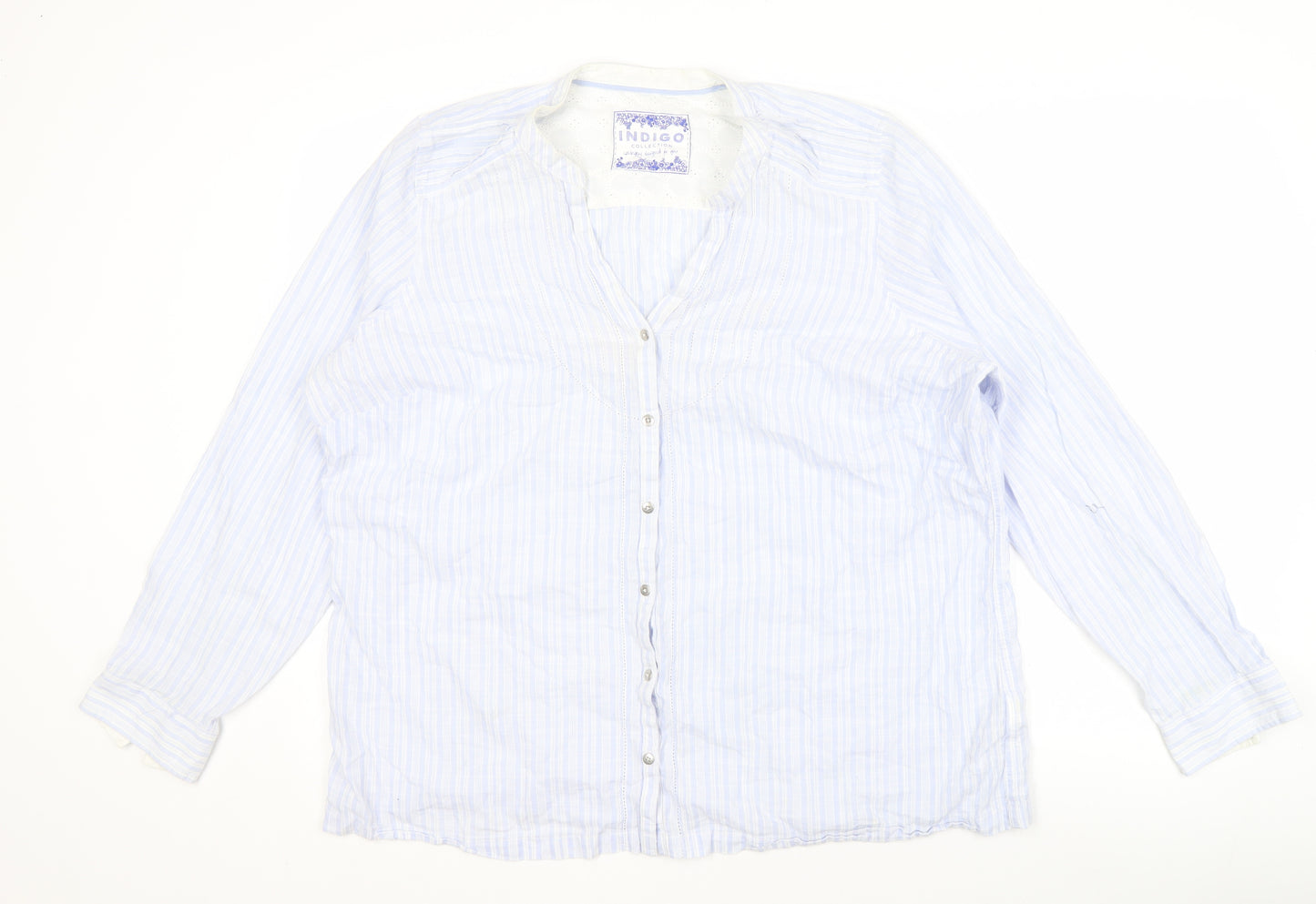 Marks and Spencer Women's Blue Striped Button-Up Shirt Size 20
