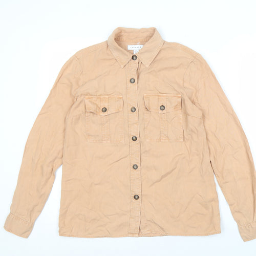 Topshop Women's Beige Button-Up Shirt Size 6