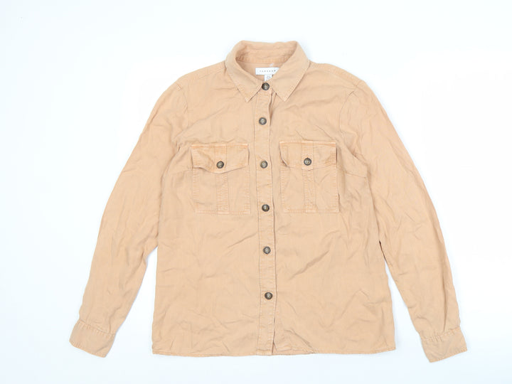 Topshop Women's Beige Button-Up Shirt Size 6