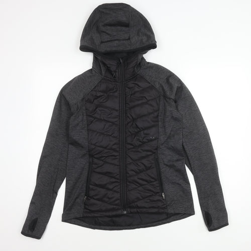 H&M Women's Black Puffer Jacket, Size 12, Hooded