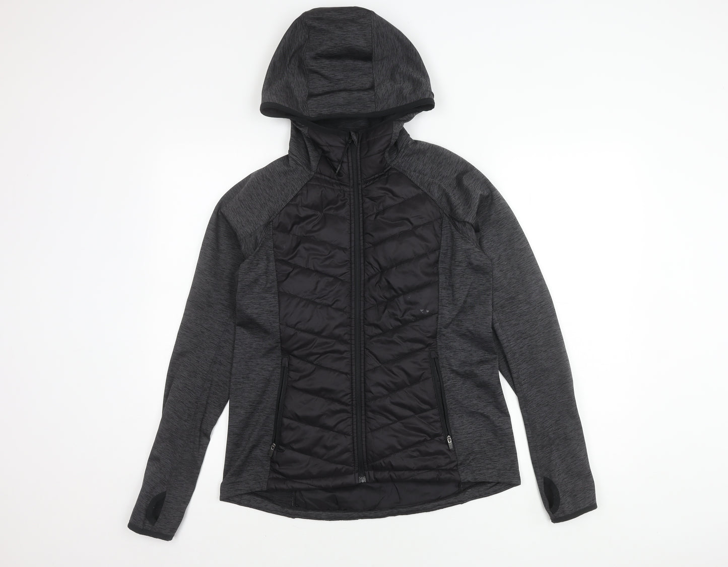 H&M Women's Black Puffer Jacket, Size 12, Hooded