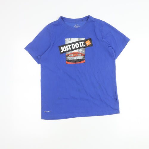 Nike Boys Blue Sports Graphic T-Shirt L Casual Dri-Fit
