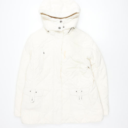 Maine New England Women White Hooded Quilted Jacket 16