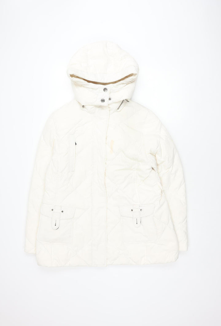 Maine New England Women White Hooded Quilted Jacket 16